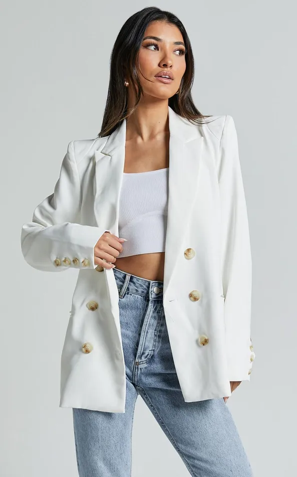 Showpo Kaye Blazer 8211 Double Breasted Long Sleeve In White Women Jackets and Coats Showpo Kaye Blazer 8211 Double Breasted Long Sleeve In White Women Jackets and Coats