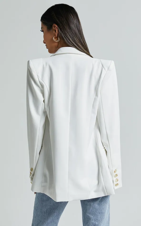Showpo Kaye Blazer 8211 Double Breasted Long Sleeve In White Women Jackets and Coats