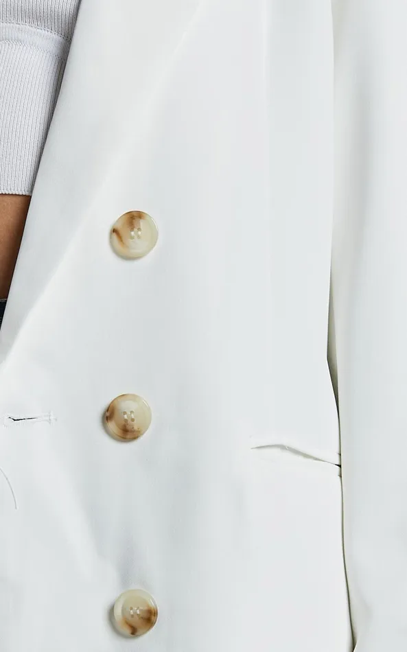 Showpo Kaye Blazer 8211 Double Breasted Long Sleeve In White Women Jackets and Coats