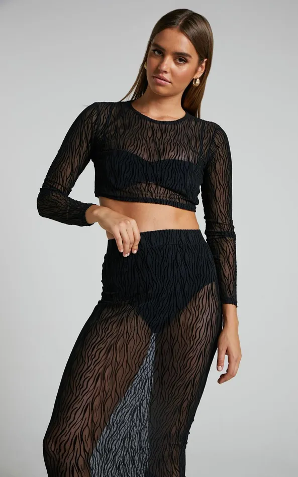 Showpo Kayecee Two Piece Set 8211 Long Sleeve Crop Top And Midi Skirt Two Piece Set In Black Zebra Women Two Piece Sets and Coords Showpo Kayecee Two Piece Set 8211 Long Sleeve Crop Top And Midi Skirt Two Piece Set In Black Zebra Women Two Piece Sets and Coords
