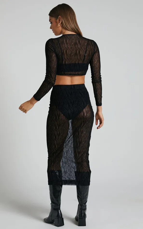 Showpo Kayecee Two Piece Set 8211 Long Sleeve Crop Top And Midi Skirt Two Piece Set In Black Zebra Women Two Piece Sets and Coords Showpo Kayecee Two Piece Set 8211 Long Sleeve Crop Top And Midi Skirt Two Piece Set In Black Zebra Women Two Piece Sets and Coords