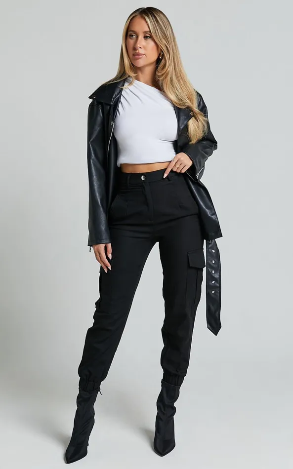 Showpo Kayla Pants 8211 Mid Rise Cargo Pants In Black Women Pants