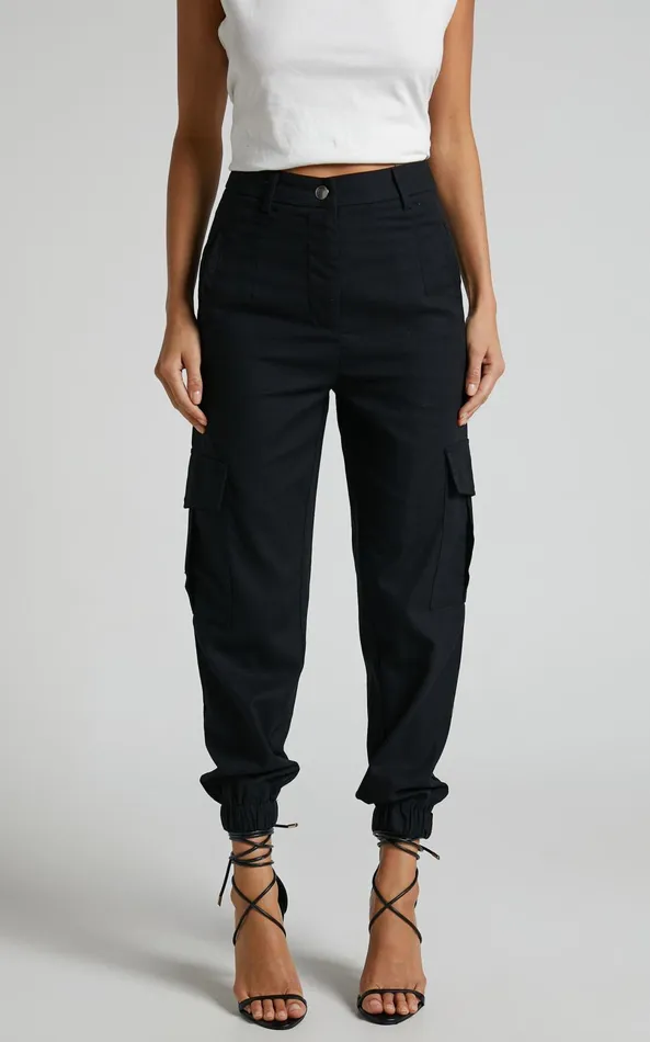 Showpo Kayla Pants 8211 Mid Rise Cargo Pants In Black Women Pants