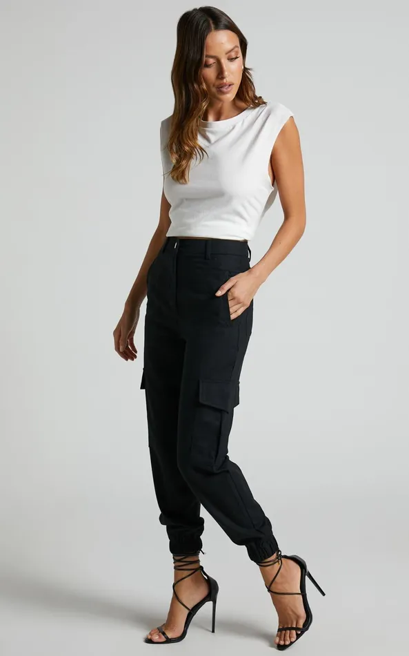 Showpo Kayla Pants 8211 Mid Rise Cargo Pants In Black Women Pants