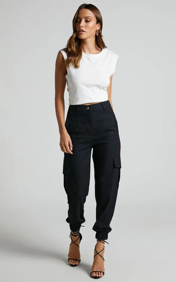 Showpo Kayla Pants 8211 Mid Rise Cargo Pants In Black Women Pants