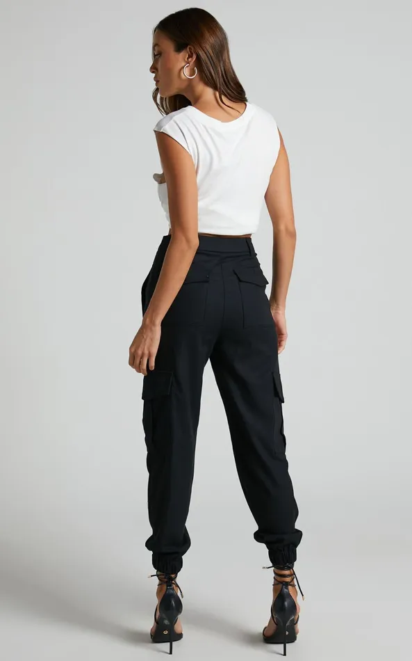 Showpo Kayla Pants 8211 Mid Rise Cargo Pants In Black Women Pants