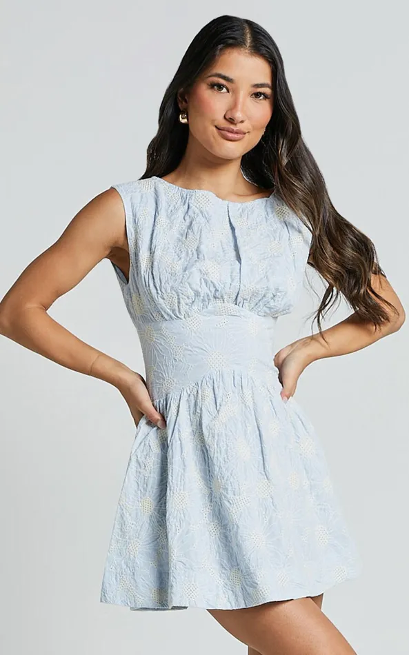Showpo Kaylee Mini Dress 8211 Broderie Anglaise Sleeveless Scoop Neck Dress In Blue Women Dresses Showpo Kaylee Mini Dress 8211 Broderie Anglaise Sleeveless Scoop Neck Dress In Blue Women Dresses