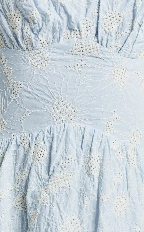 Showpo Kaylee Mini Dress 8211 Broderie Anglaise Sleeveless Scoop Neck Dress In Blue Women Dresses