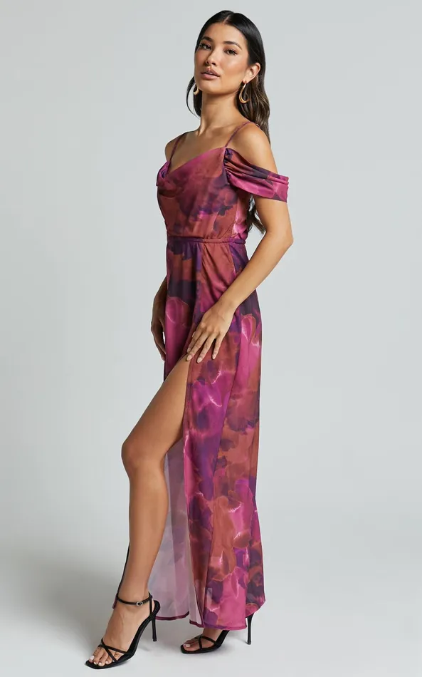 Showpo Keira Midi Dress 8211 Draped Off The Shoulder Dress In Electric Cloud 8211 Purple Women Dresses