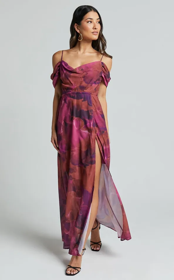 Showpo Keira Midi Dress 8211 Draped Off The Shoulder Dress In Electric Cloud 8211 Purple Women Dresses