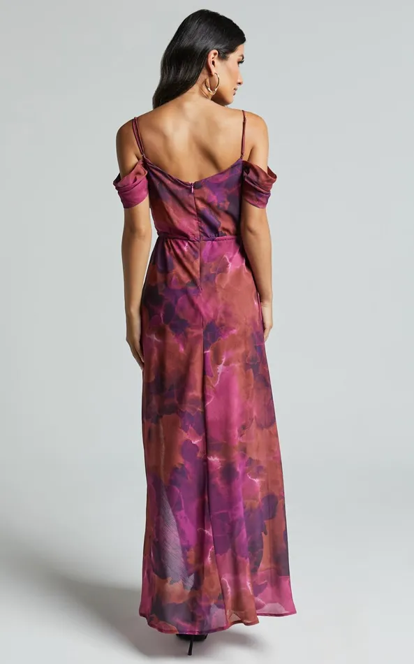 Showpo Keira Midi Dress 8211 Draped Off The Shoulder Dress In Electric Cloud 8211 Purple Women Dresses