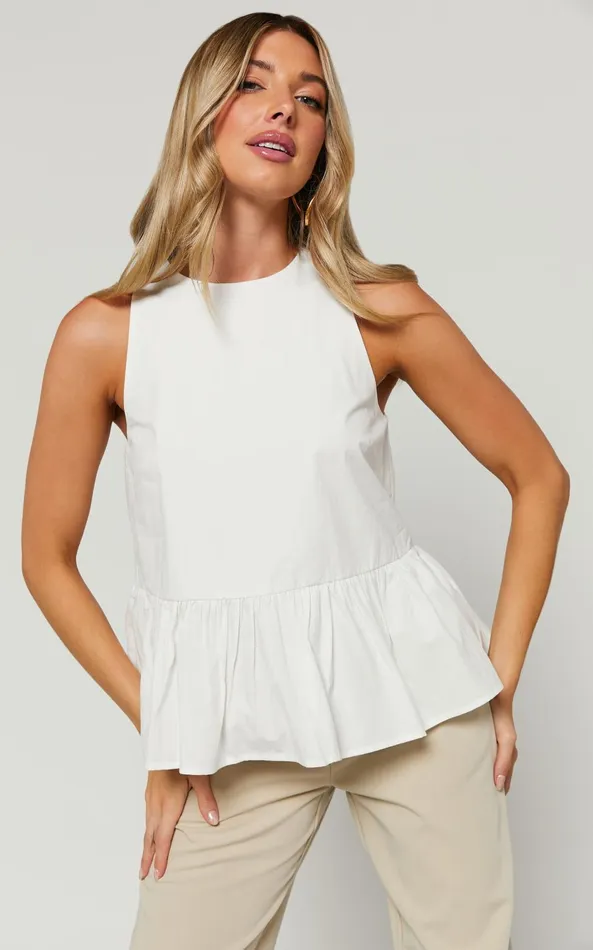 Showpo Keira Top 8211 High Neck Frill Hem Top In Ivory Women Tops