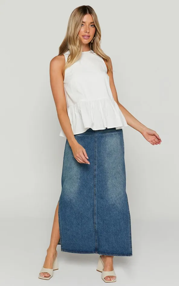 Showpo Keira Top 8211 High Neck Frill Hem Top In Ivory Women Tops
