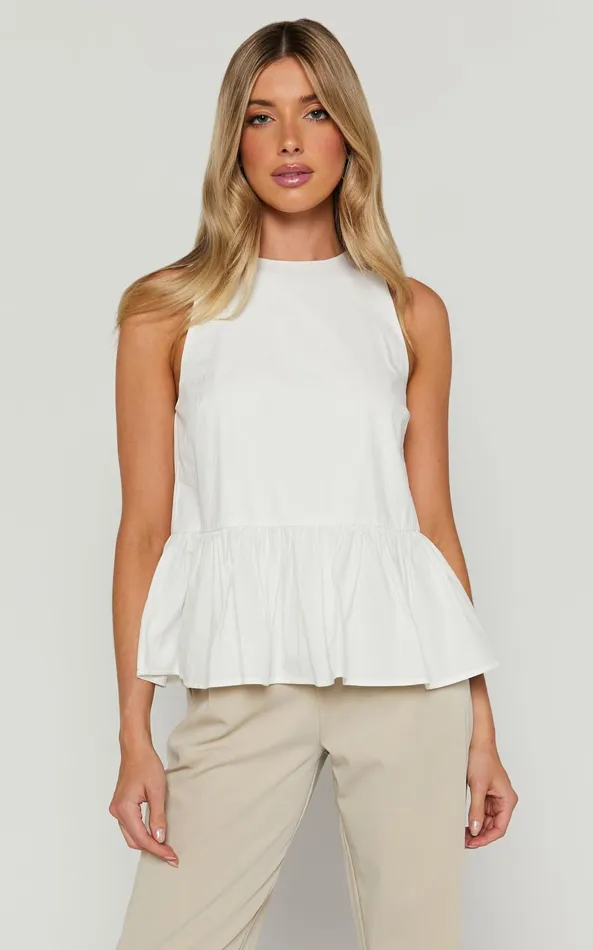 Showpo Keira Top 8211 High Neck Frill Hem Top In Ivory Women Tops