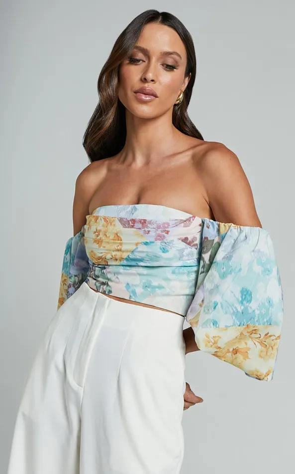Showpo Kellen Top 8211 Off Shoulder Balloon Sleeve Top In VINTAGE FLORAL Women Tops