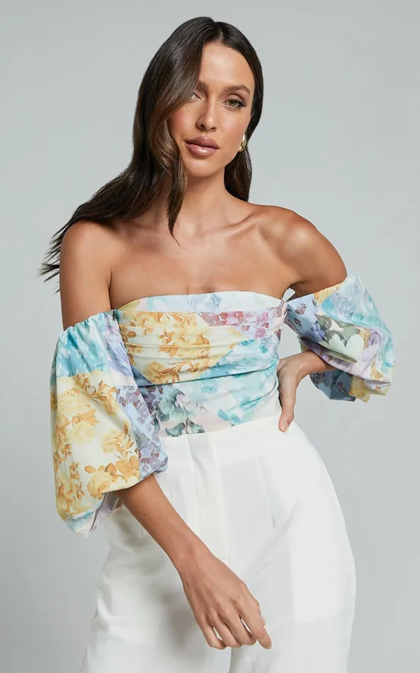 Showpo Kellen Top 8211 Off Shoulder Balloon Sleeve Top In VINTAGE FLORAL Women Tops