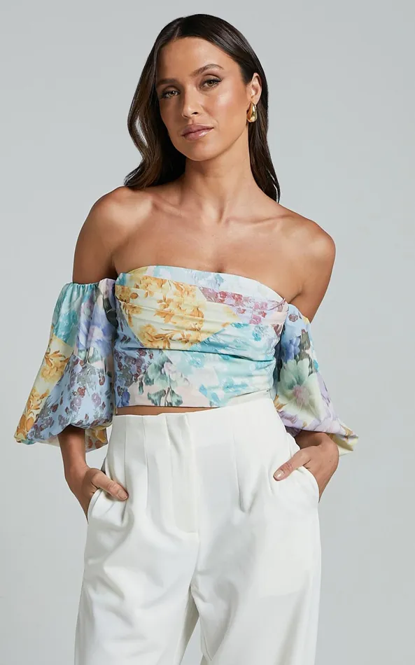 Showpo Kellen Top 8211 Off Shoulder Balloon Sleeve Top In VINTAGE FLORAL Women Tops