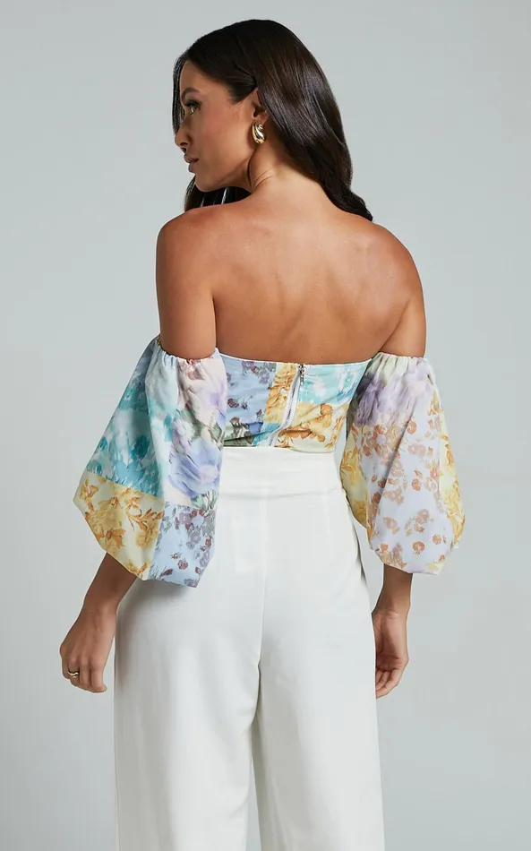 Showpo Kellen Top 8211 Off Shoulder Balloon Sleeve Top In VINTAGE FLORAL Women Tops