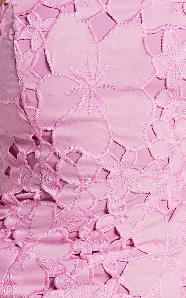 Showpo Kellie Mini Dress 8211 Strappy Embroidered Lace Dress In Pink Women Dresses