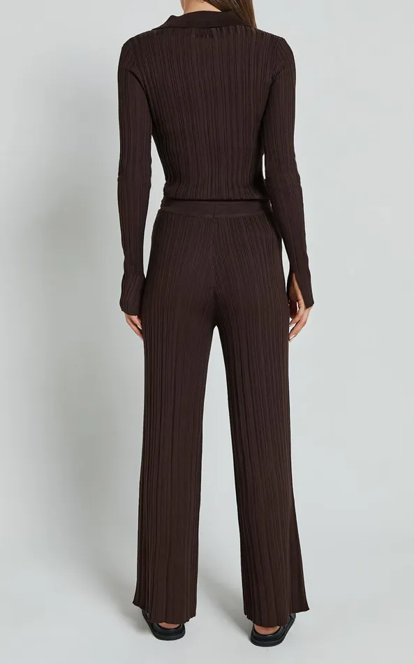 Showpo Kelsey Pants 8211 High Drawstring Waist Knit Pants In Chocolate Women Pants