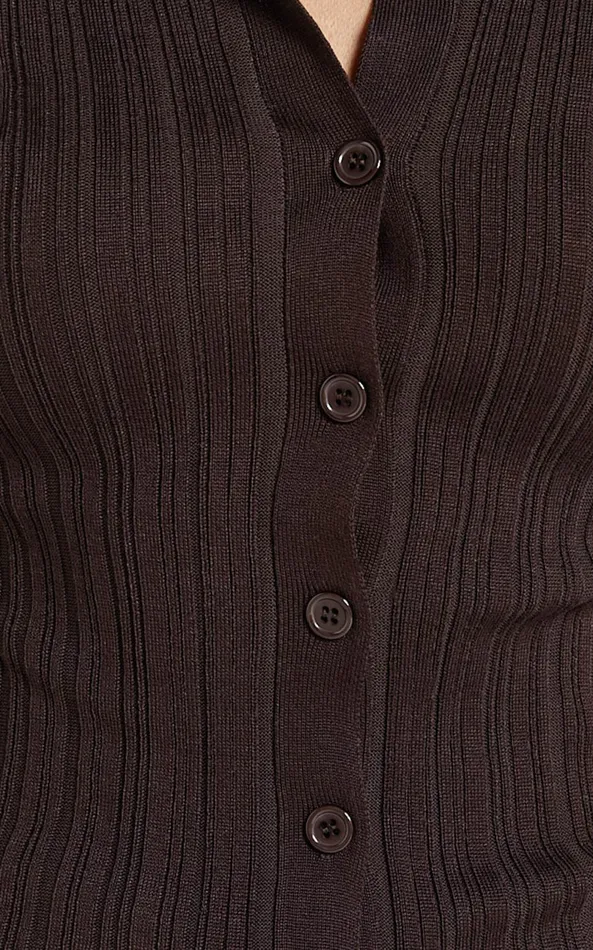 Showpo Kelsey Top 8211 Button Through Long Sleeve Knitted Top In Chocolate Women Knitwear