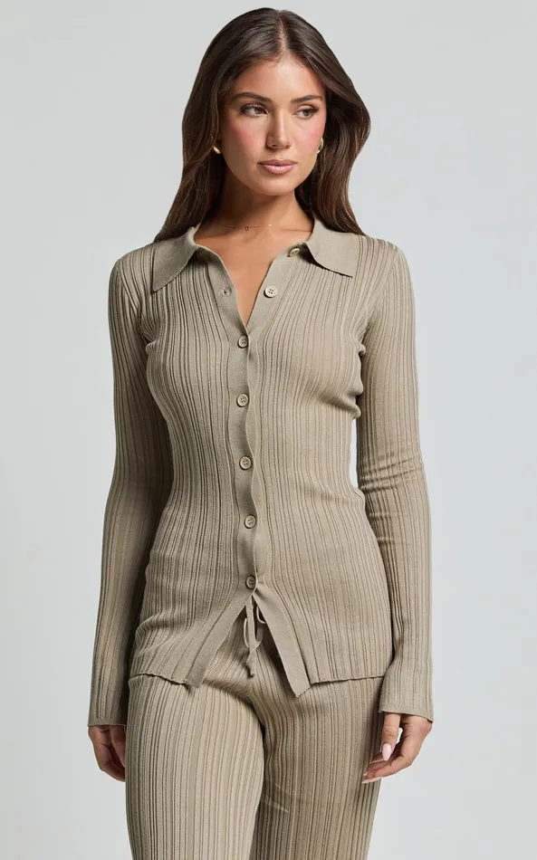 Showpo Kelsey Top 8211 Button Through Long Sleeve Knitted Top In Taupe Women Tops Showpo Kelsey Top 8211 Button Through Long Sleeve Knitted Top In Taupe Women Tops