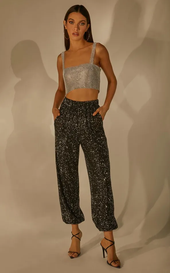 Showpo Kendrick Pant 8211 Elasticated High Waist Sequin Jogger In Black Women Loungewear Showpo Kendrick Pant 8211 Elasticated High Waist Sequin Jogger In Black Women Loungewear