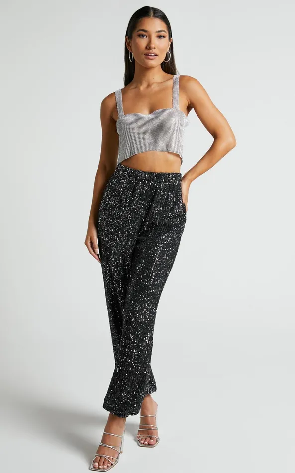 Showpo Kendrick Pant 8211 Elasticated High Waist Sequin Jogger In Black Women Loungewear