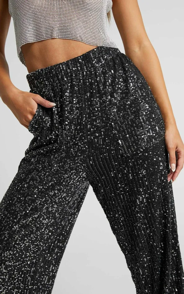 Showpo Kendrick Pant 8211 Elasticated High Waist Sequin Jogger In Black Women Loungewear