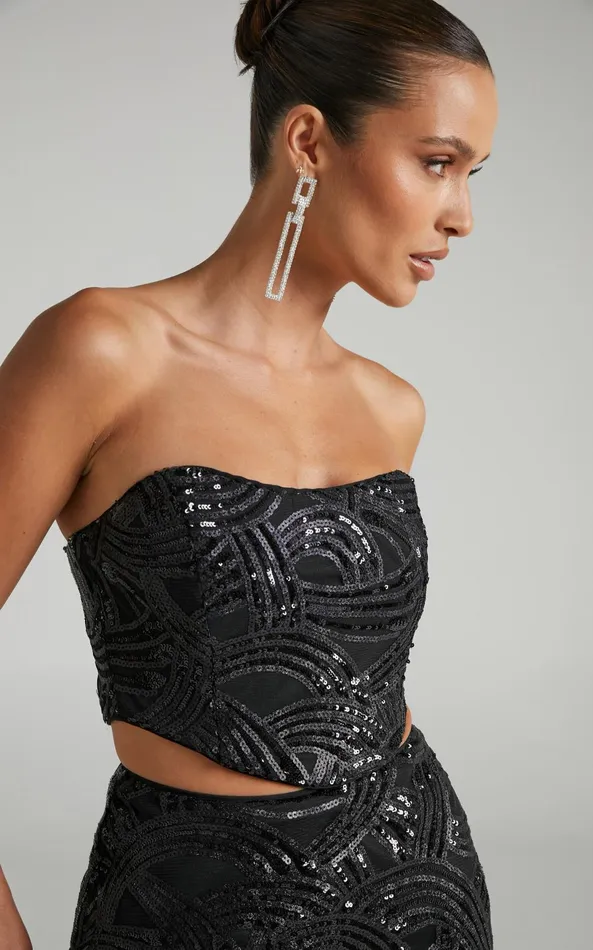 Showpo Kenny Top 8211 Cropped Sequin Corset Top In Black Women Curve Clothes