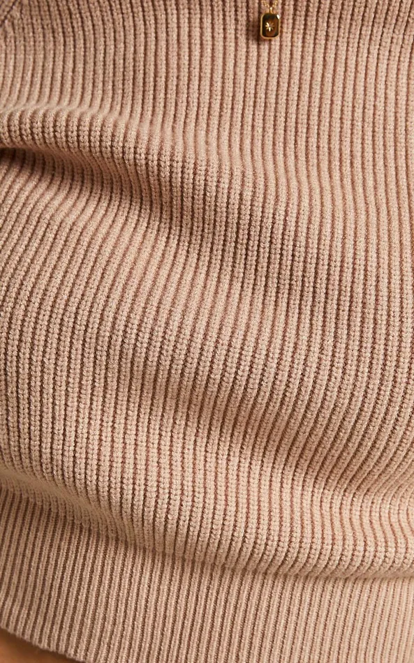 Showpo Kensley Jumper 8211 Colour Block Turtleneck Balloon Sleeve Knit Jumper In Beige Women Curve Clothes