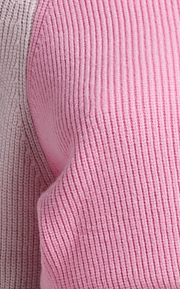 Showpo Kensley Jumper 8211 Colour Block Turtleneck Balloon Sleeve Knit Jumper In Pink Women Curve Clothes