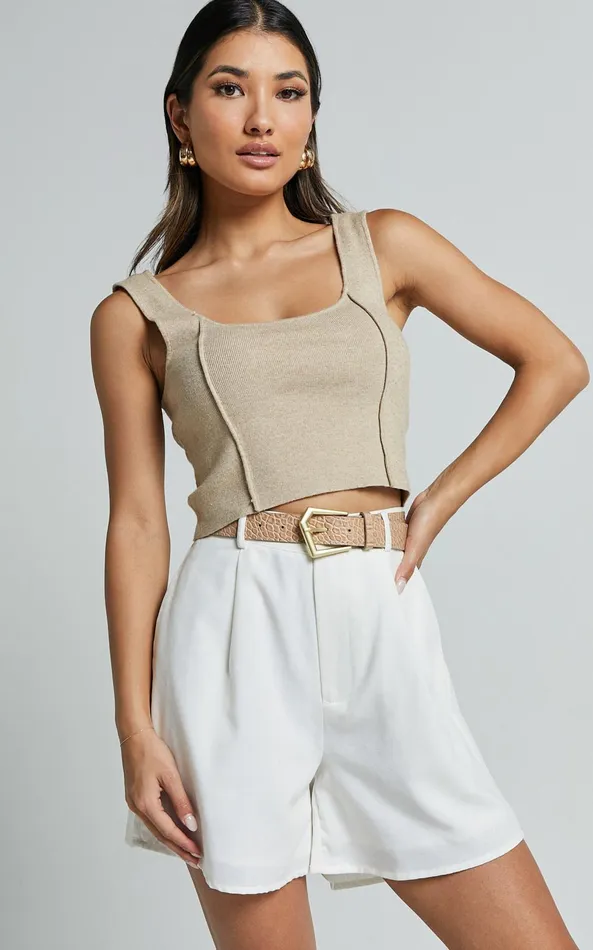 Showpo Kenyana Top 8211 Detailed Singlet Crop Top In Natural Women Basics