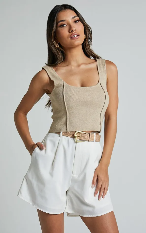 Showpo Kenyana Top 8211 Detailed Singlet Crop Top In Natural Women Basics