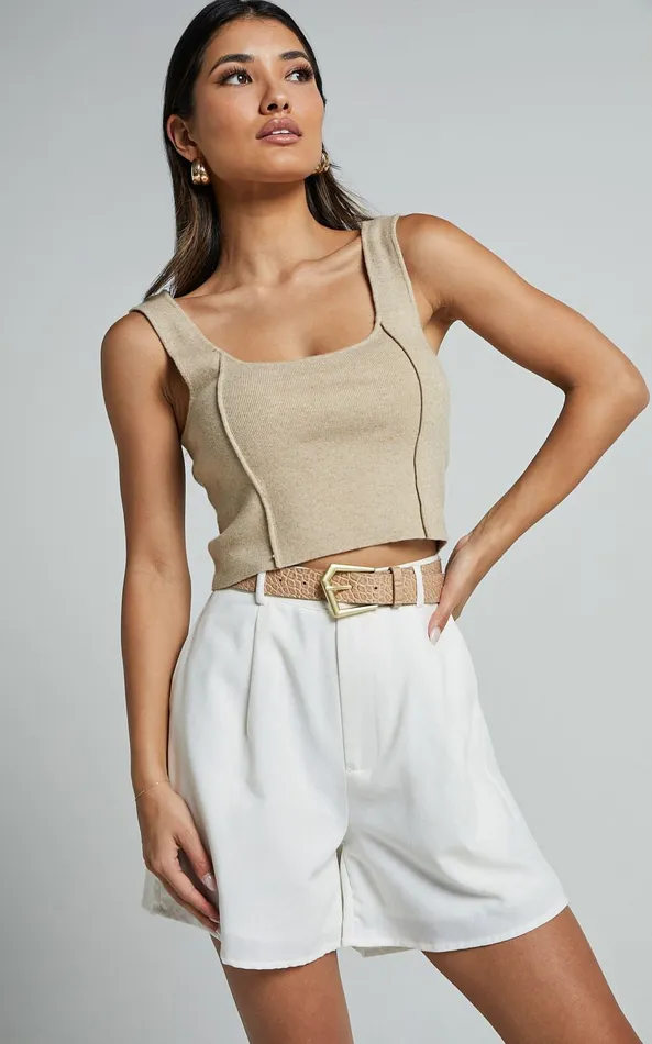 Showpo Kenyana Top 8211 Detailed Singlet Crop Top In Natural Women Basics
