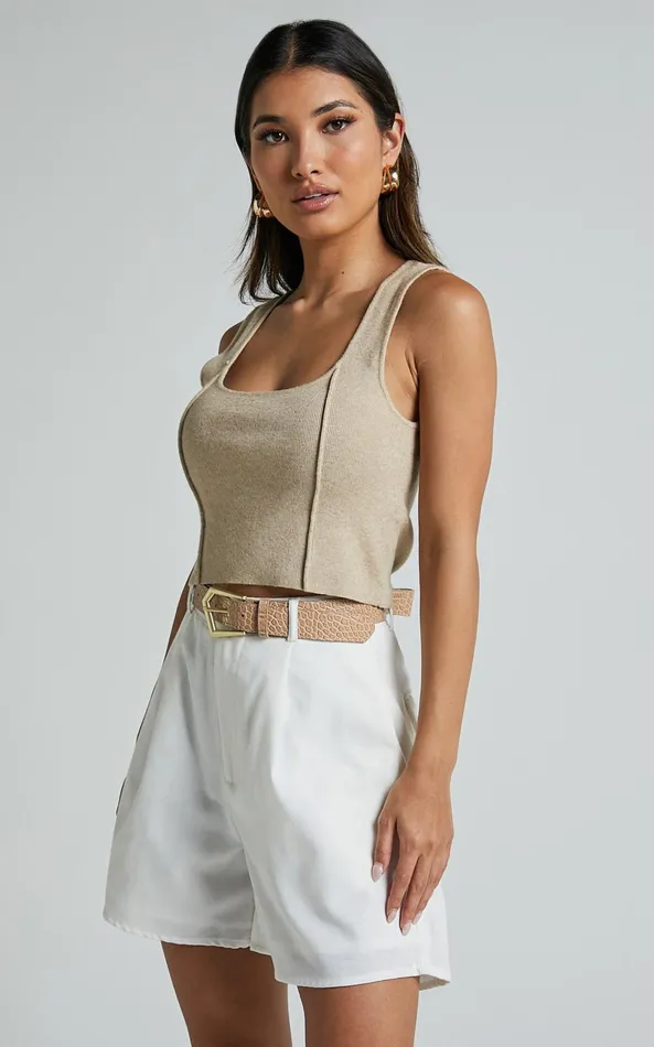 Showpo Kenyana Top 8211 Detailed Singlet Crop Top In Natural Women Basics