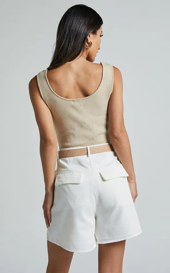 Showpo Kenyana Top 8211 Detailed Singlet Crop Top In Natural Women Basics