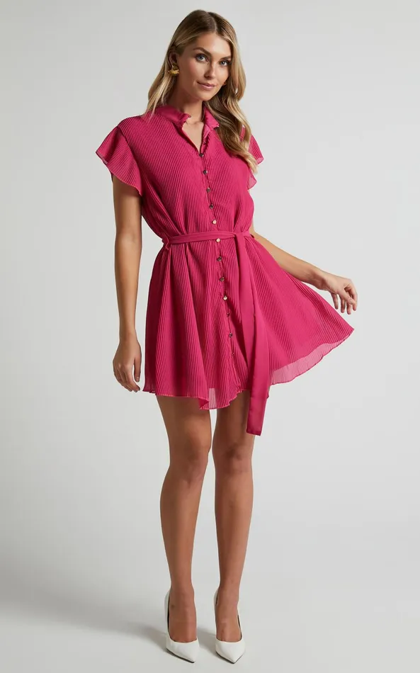 Showpo Kerray Mini Dress 8211 Button Up Short Sleeve Tie Waist Dress In Fuchsia Women Dresses Showpo Kerray Mini Dress 8211 Button Up Short Sleeve Tie Waist Dress In Fuchsia Women Dresses