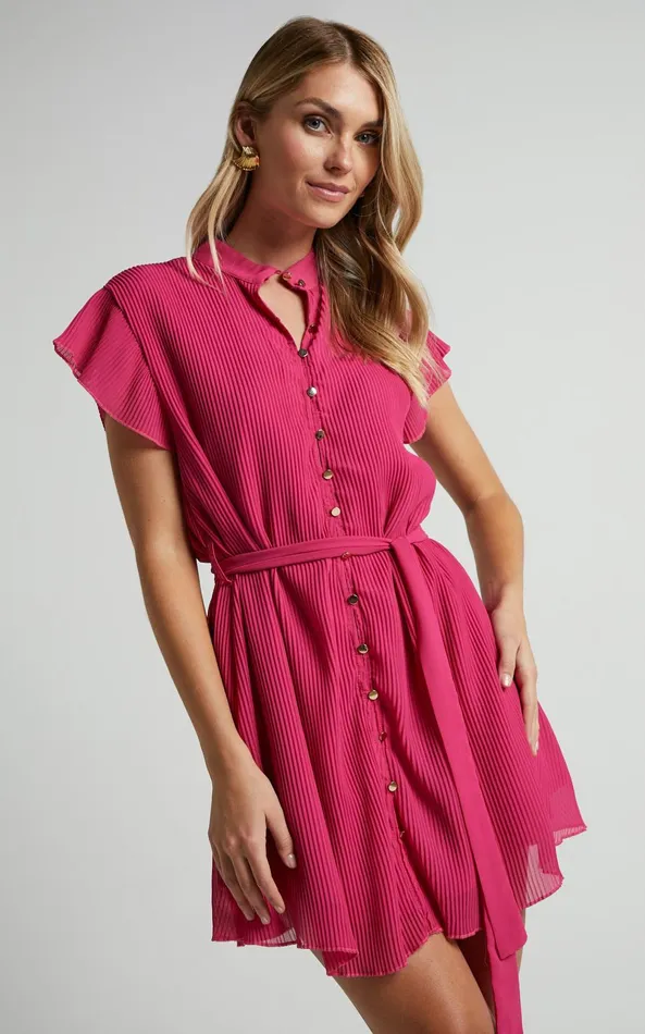 Showpo Kerray Mini Dress 8211 Button Up Short Sleeve Tie Waist Dress In Fuchsia Women Dresses Showpo Kerray Mini Dress 8211 Button Up Short Sleeve Tie Waist Dress In Fuchsia Women Dresses