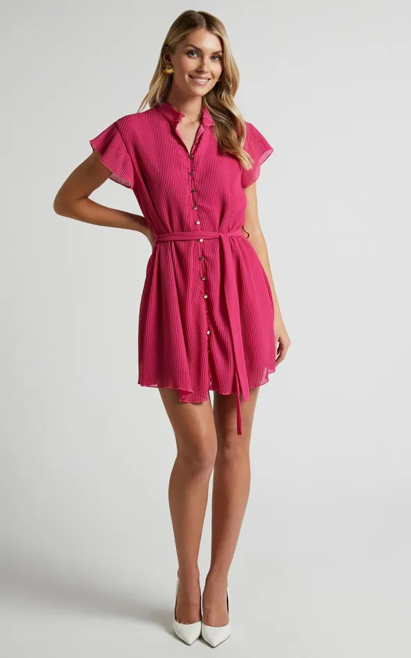 Showpo Kerray Mini Dress 8211 Button Up Short Sleeve Tie Waist Dress In Fuchsia Women Dresses Showpo Kerray Mini Dress 8211 Button Up Short Sleeve Tie Waist Dress In Fuchsia Women Dresses