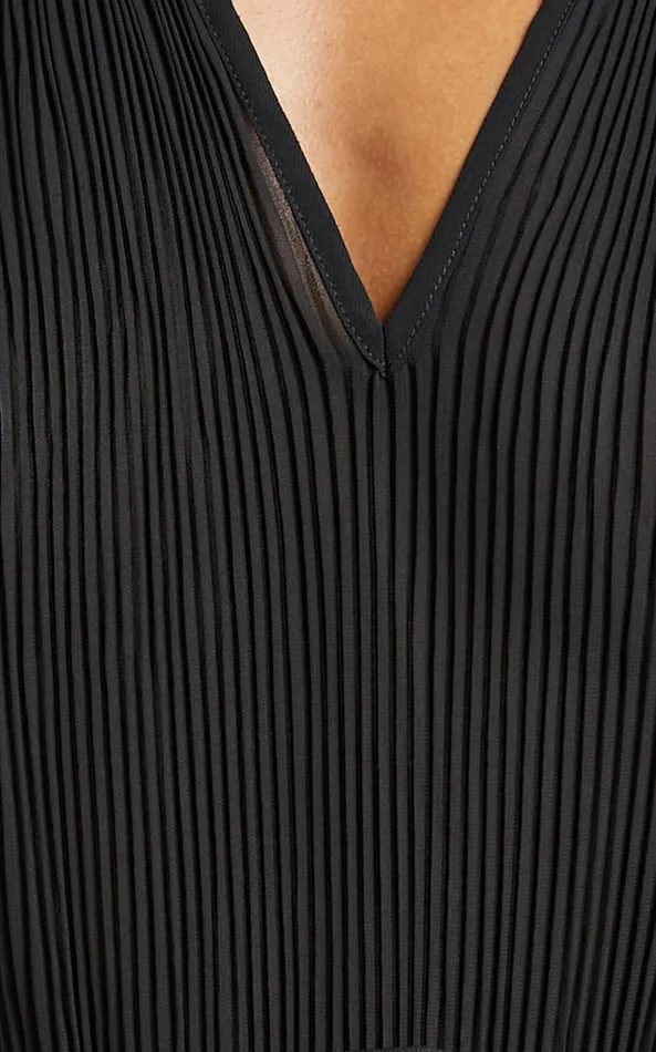 Showpo Kerray Top 8211 V Neck Long Sleeve Pleated Top In Black Women Tops