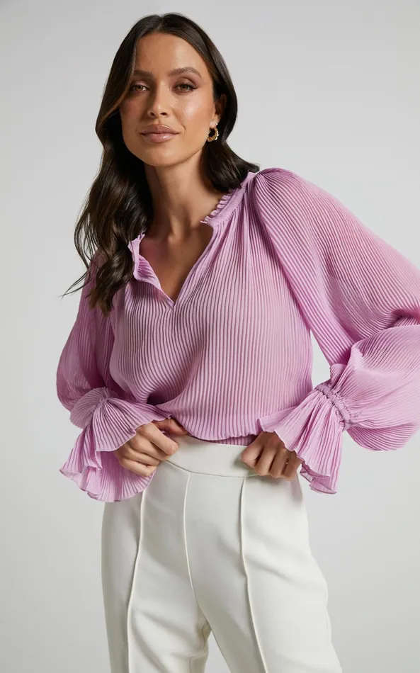 Showpo Kerray Top 8211 V Neck Long Sleeve Pleated Top In Lilac Women Curve Clothes Showpo Kerray Top 8211 V Neck Long Sleeve Pleated Top In Lilac Women Curve Clothes