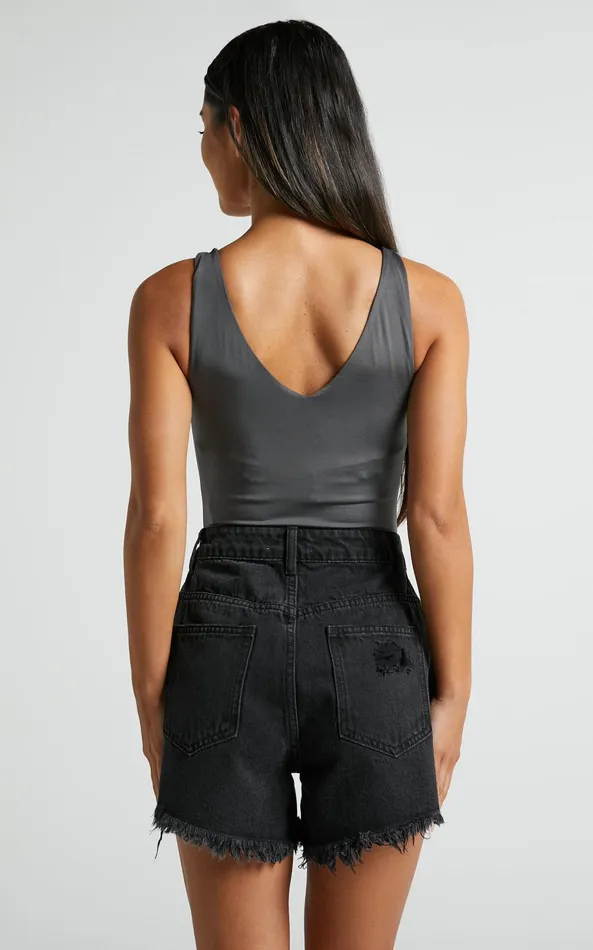 Showpo Kerrie Bodysuit 8211 V Neck Bodysuit In Charcoal Women Basics