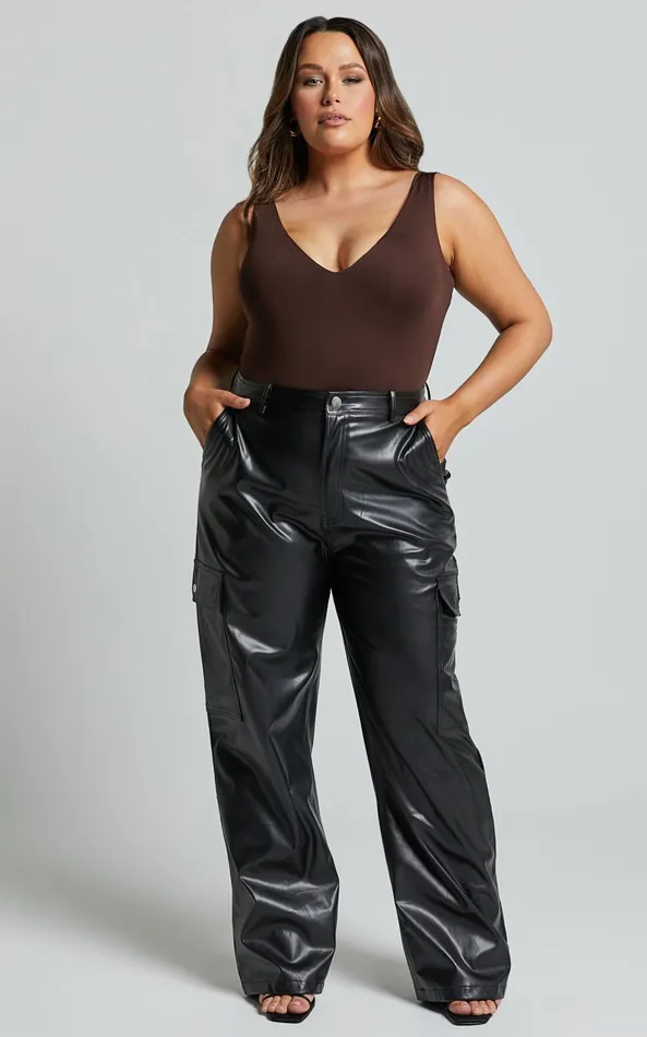 Showpo Kerrie Bodysuit 8211 V Neck Bodysuit In Chocolate Women Curve Clothes