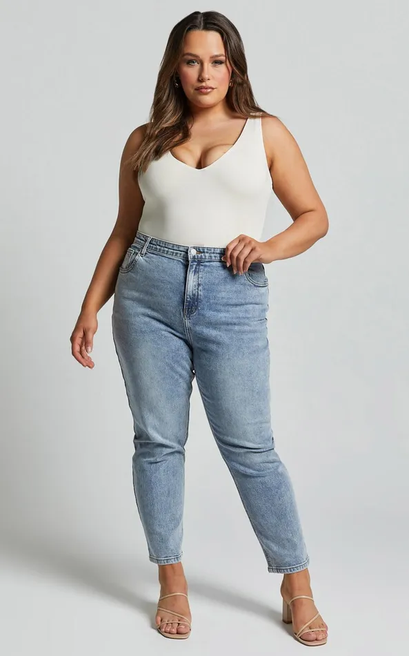 Showpo Kerrie Bodysuit 8211 V Neck Bodysuit In Cream Women Curve Clothes
