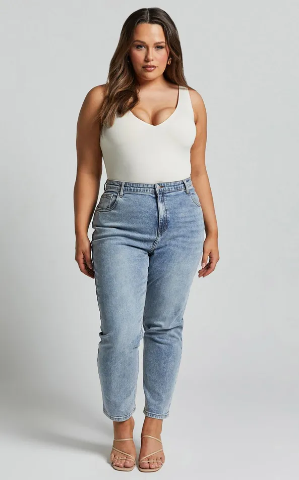Showpo Kerrie Bodysuit 8211 V Neck Bodysuit In Cream Women Curve Clothes