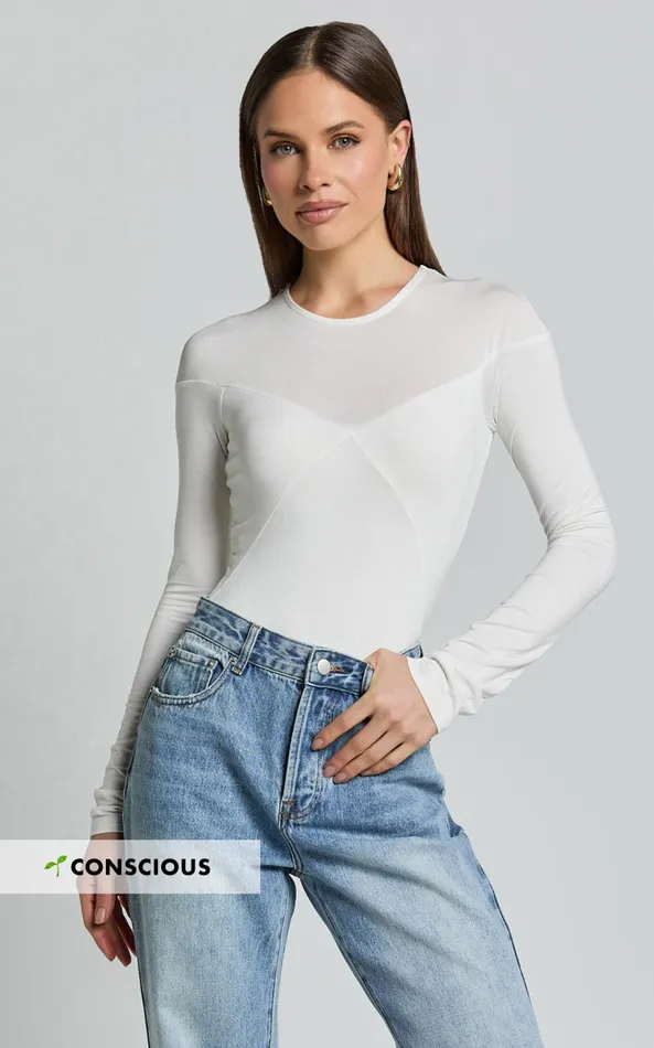 Showpo Kerryn Bodysuit 8211 Long Sleeve Marl Cross Front Bodysuit In Ivory Women Tops Showpo Kerryn Bodysuit 8211 Long Sleeve Marl Cross Front Bodysuit In Ivory Women Tops