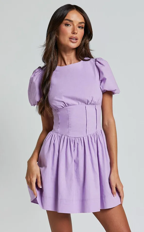 Showpo Kerthina Mini Dress 8211 Scoop Neck Short Puff Sleeve Fit And Flare Dress In Lilac Women Dresses Showpo Kerthina Mini Dress 8211 Scoop Neck Short Puff Sleeve Fit And Flare Dress In Lilac Women Dresses