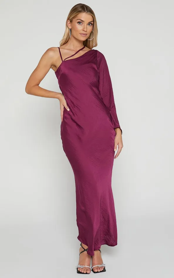 Showpo Khacy Midi Dress 8211 One Shoulder Halter Dress In Plum Women Dresses