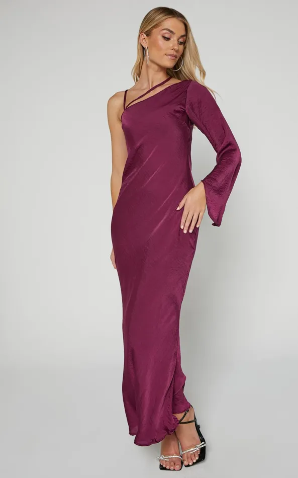 Showpo Khacy Midi Dress 8211 One Shoulder Halter Dress In Plum Women Dresses